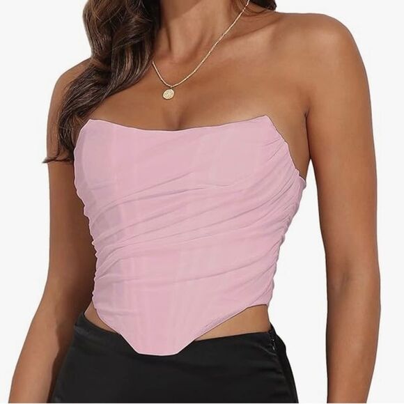 Pink Corset style bustier crop top with zippered back NWT - Picture 1 of 5
